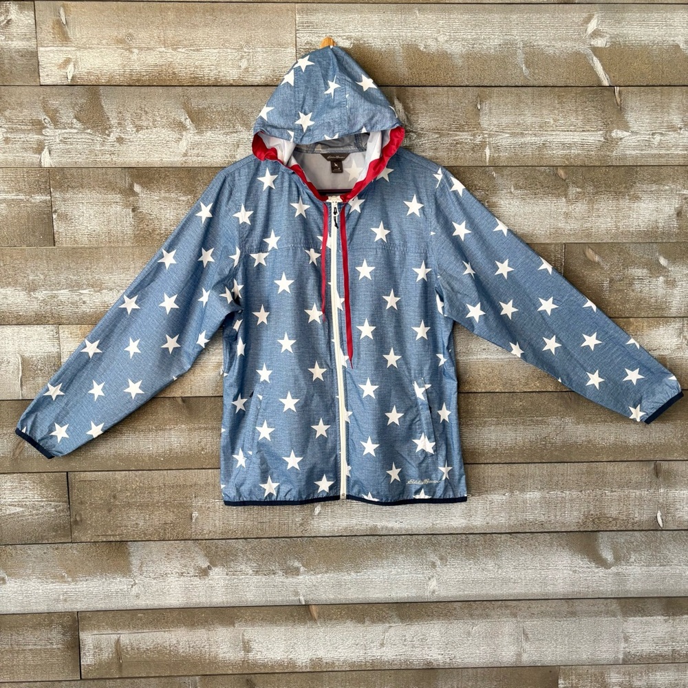 Eddie Bauer Light Blue Star Hooded Windbreaker